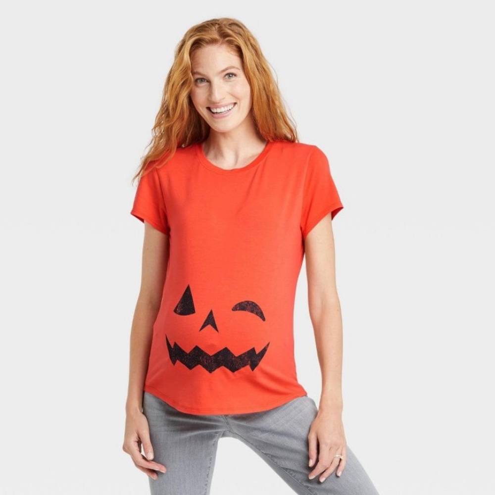 ISABEL MATERNITY by INGRID & ISABEL Pumpkin Winking Face Maternity T-Shi…